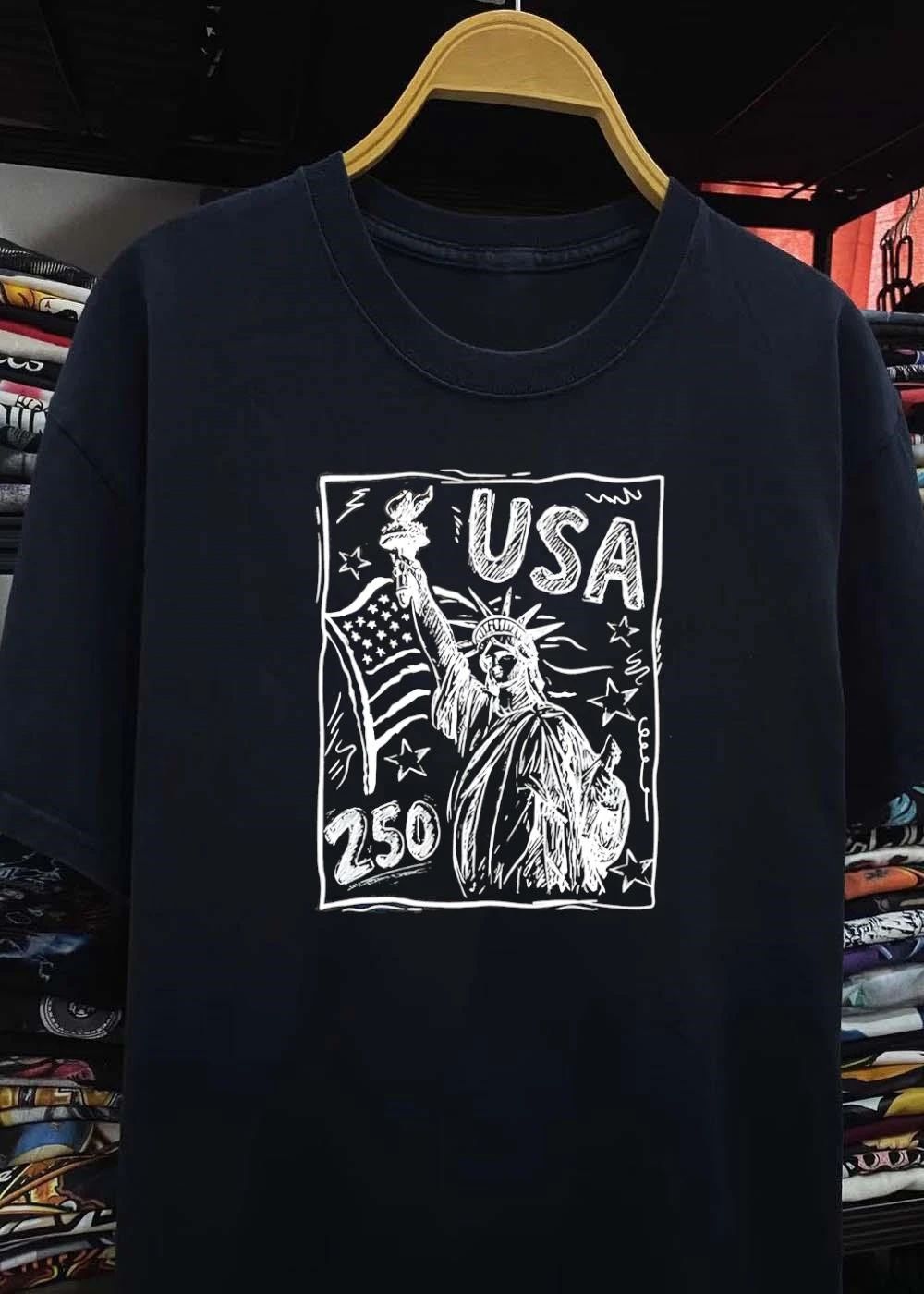 Liberty Statue Holding Flag Sketch 250 USA T-Shirt