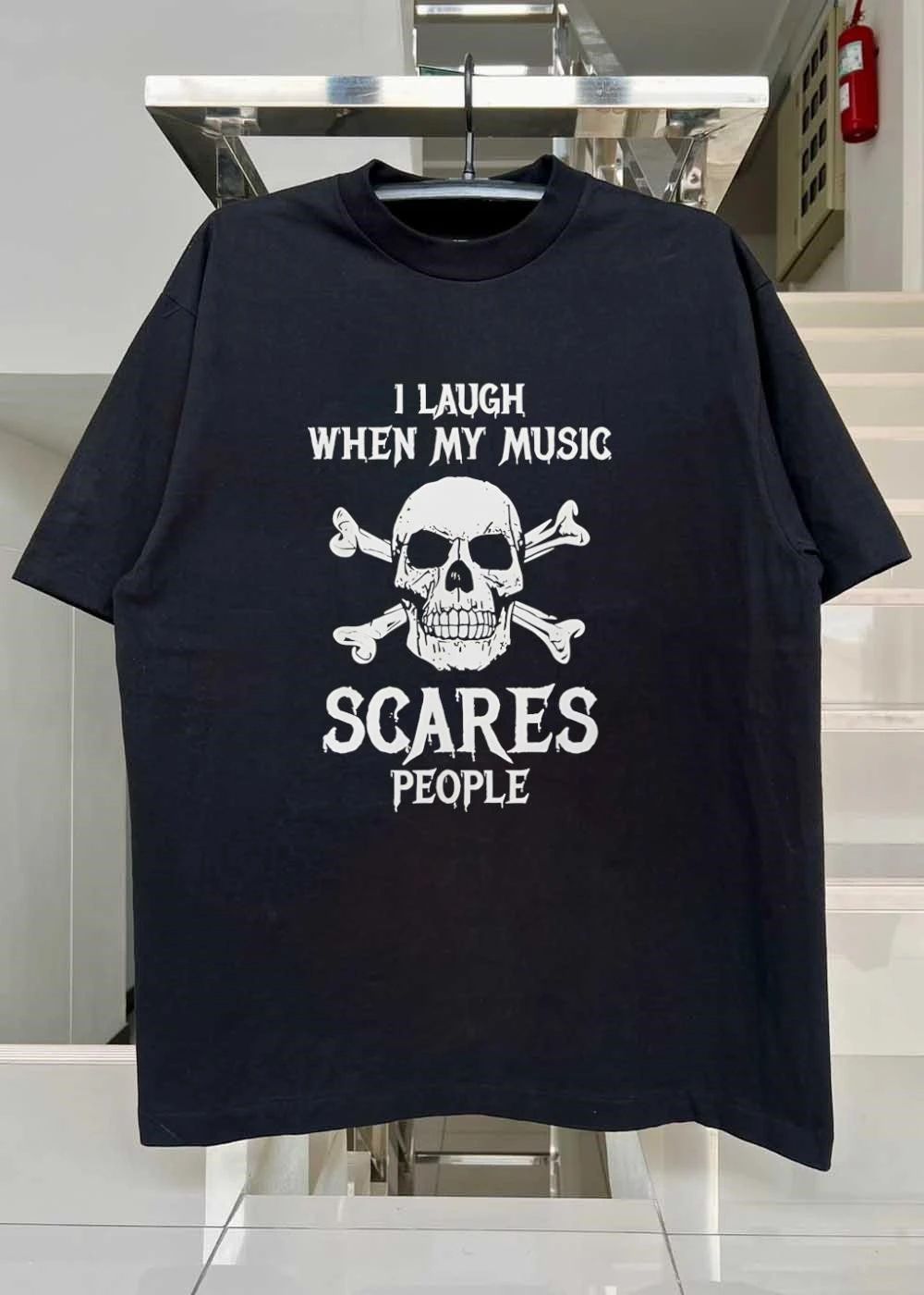 Music lover I laugh when my music scares people skull and crossbones shirt