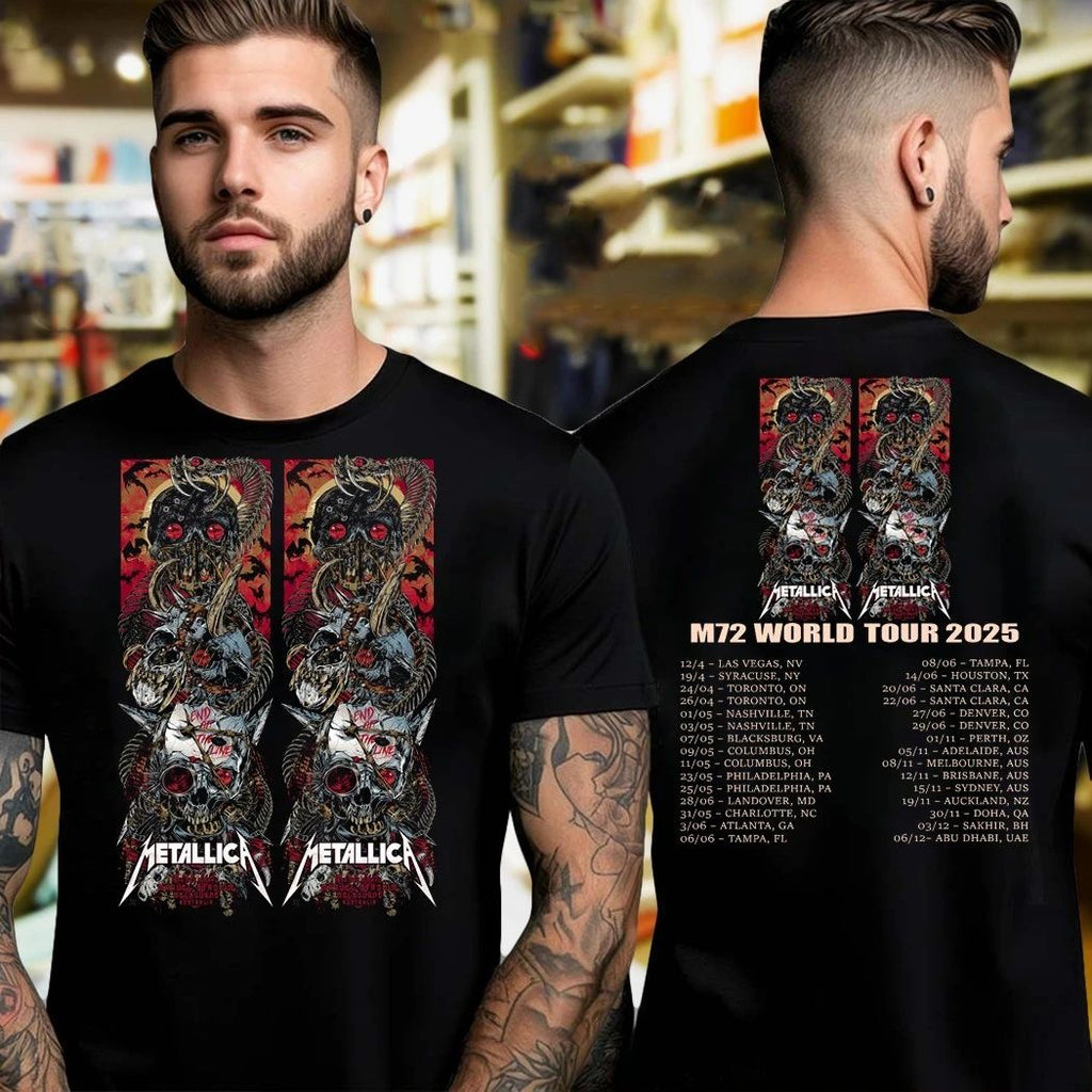Heavy metal band Metallica’s M72 World Tour 2025 Shirt
