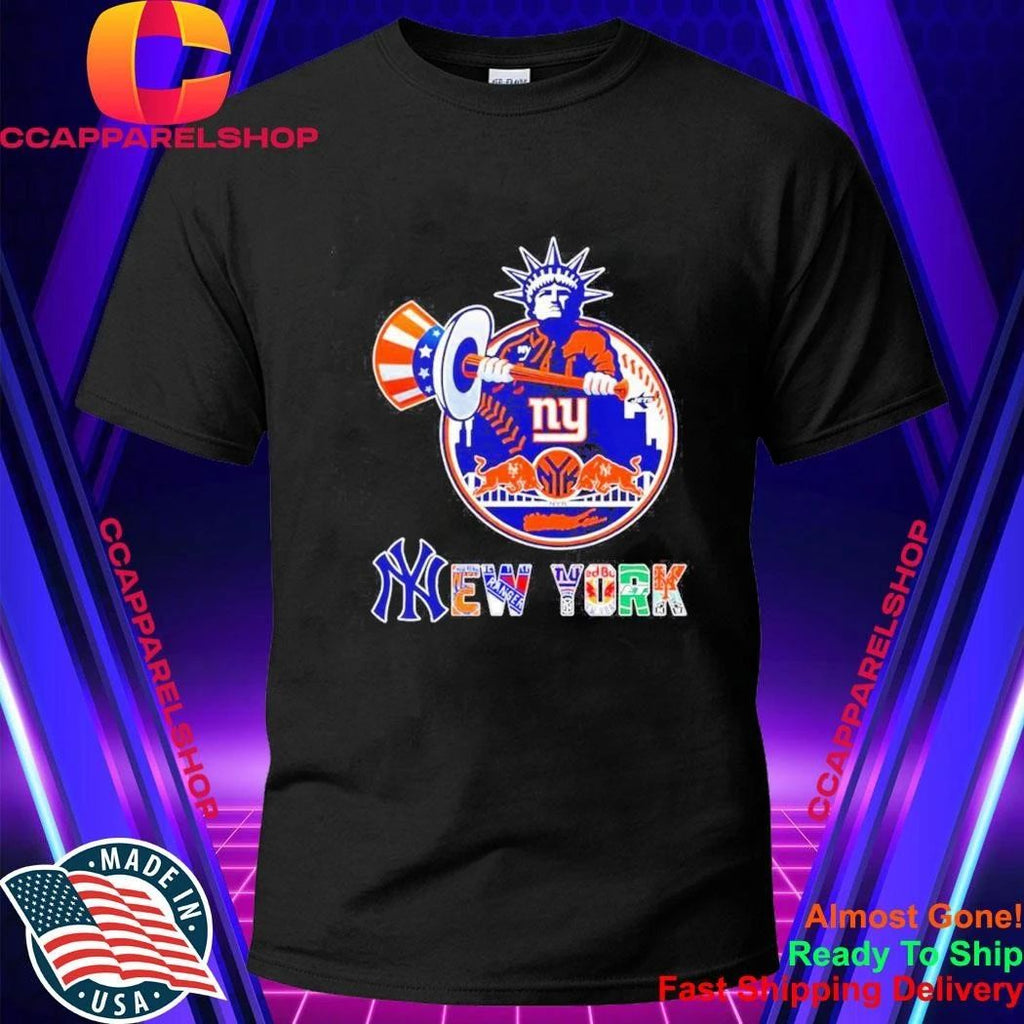 NY Yankees Mets Knicks Rangers Statue of Liberty logo Shirt