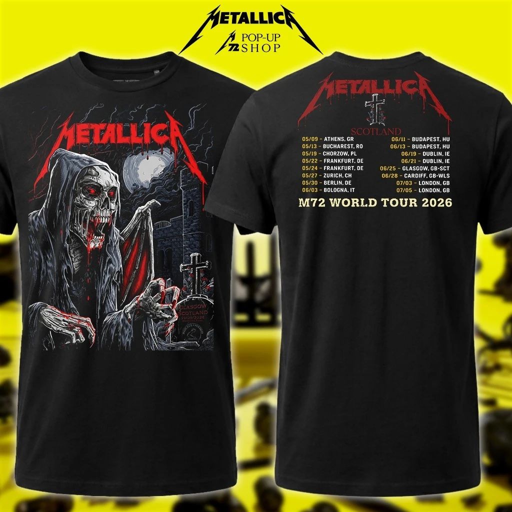 Metallica Pop-Up Shop Glasgow Shirt – 2026 M72 World Tour Europe & UK Tour Stops Souvenir – Landon Armstrong Merch