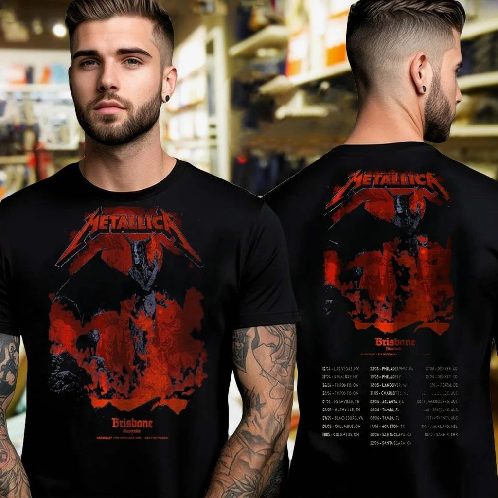 Metallica M72 World Tour souvenir t-shirt designed exclusively for Brisbane, Australia, with tour dates printed on the back Shirt