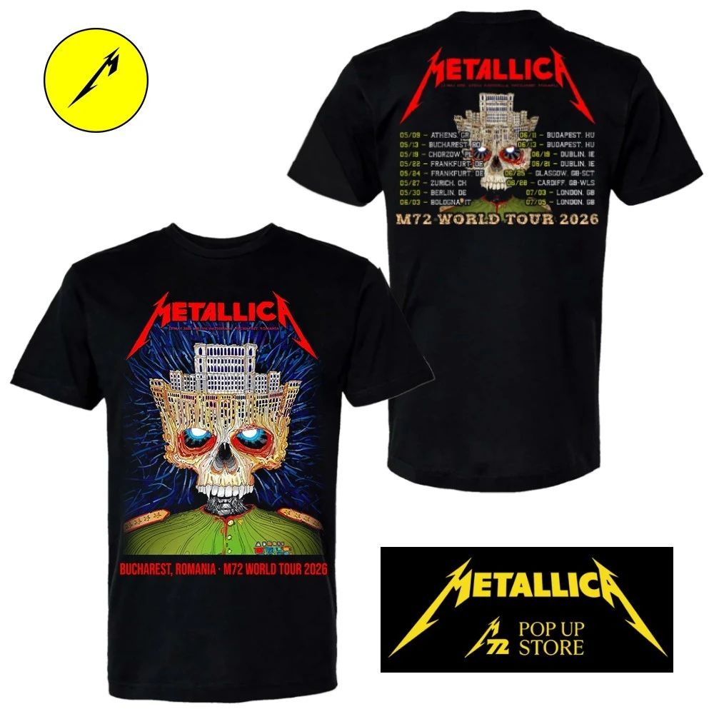 Metallica M72 Bucharest Romania National Arena 2026 Skull Palace Pop Up Eclusive Unisex Two Sided Shirt