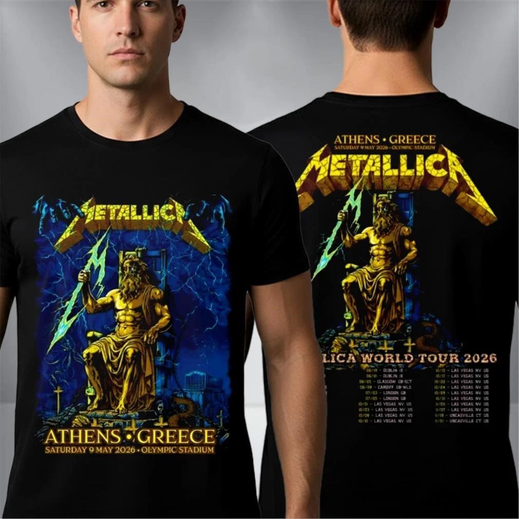 Metallica World Tour 2026 Tour Dates M72 Athens Olympic Stadium 9 May 2026 Zeus King Of The Gods Shirt