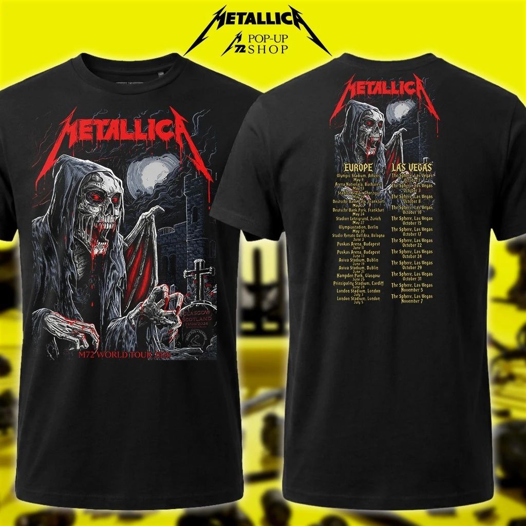 2026 M72 World Tour Dates Europe & Las Vegas Schedule Shirt – Metallica Pop-Up Shop Glasgow – Art By Landon Armstrong
