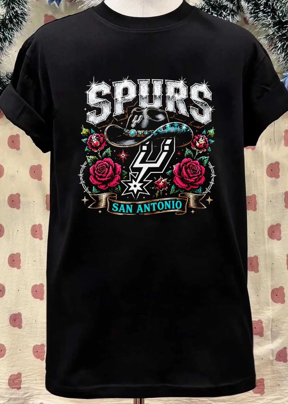 Spurs San Antonio Cowboy Hat Roses Graphic T-Shirt