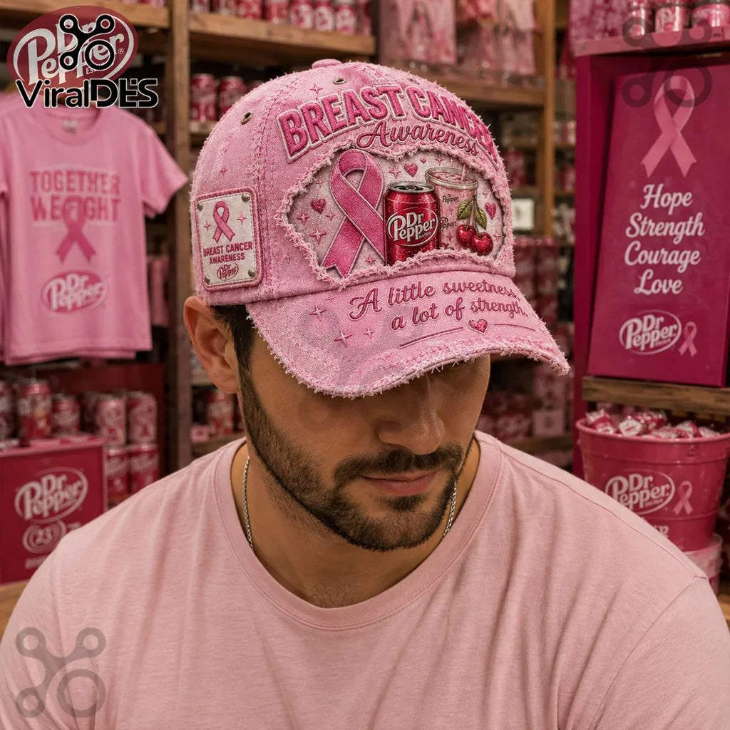 Dr Pepper Breast Cancer Awareness Pink Distressed Baseball Cap
