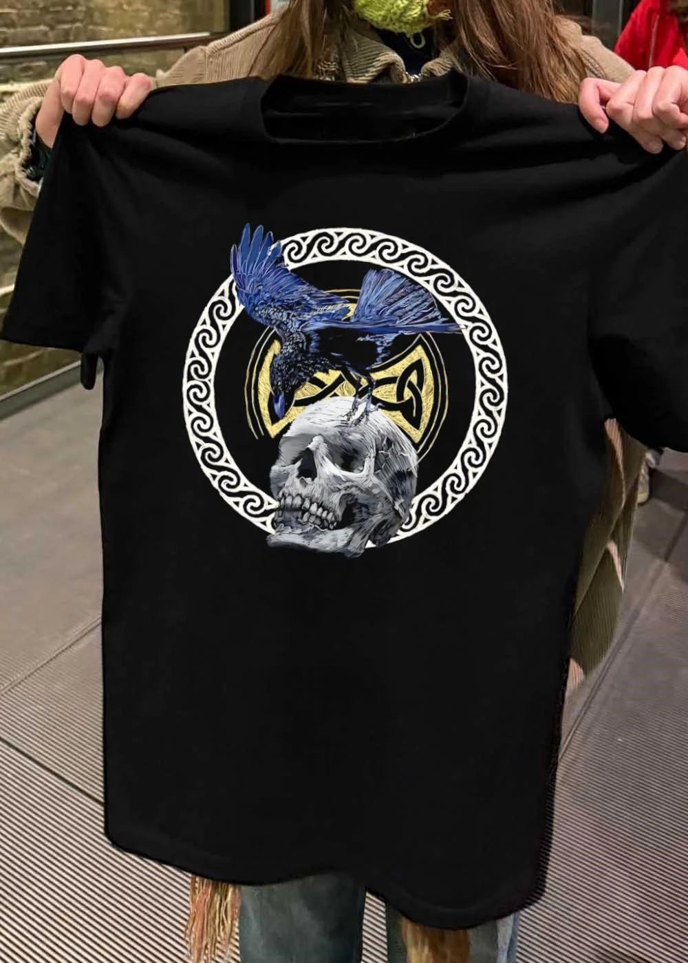 Raven Perched on Skull Celtic Knot Design shirt