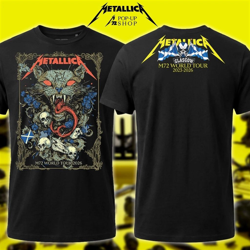 Metallica M72 World Tour 2026 Global Dates Shirt – Glasgow, Scotland Flag 25th June 2026 Wolf Skull