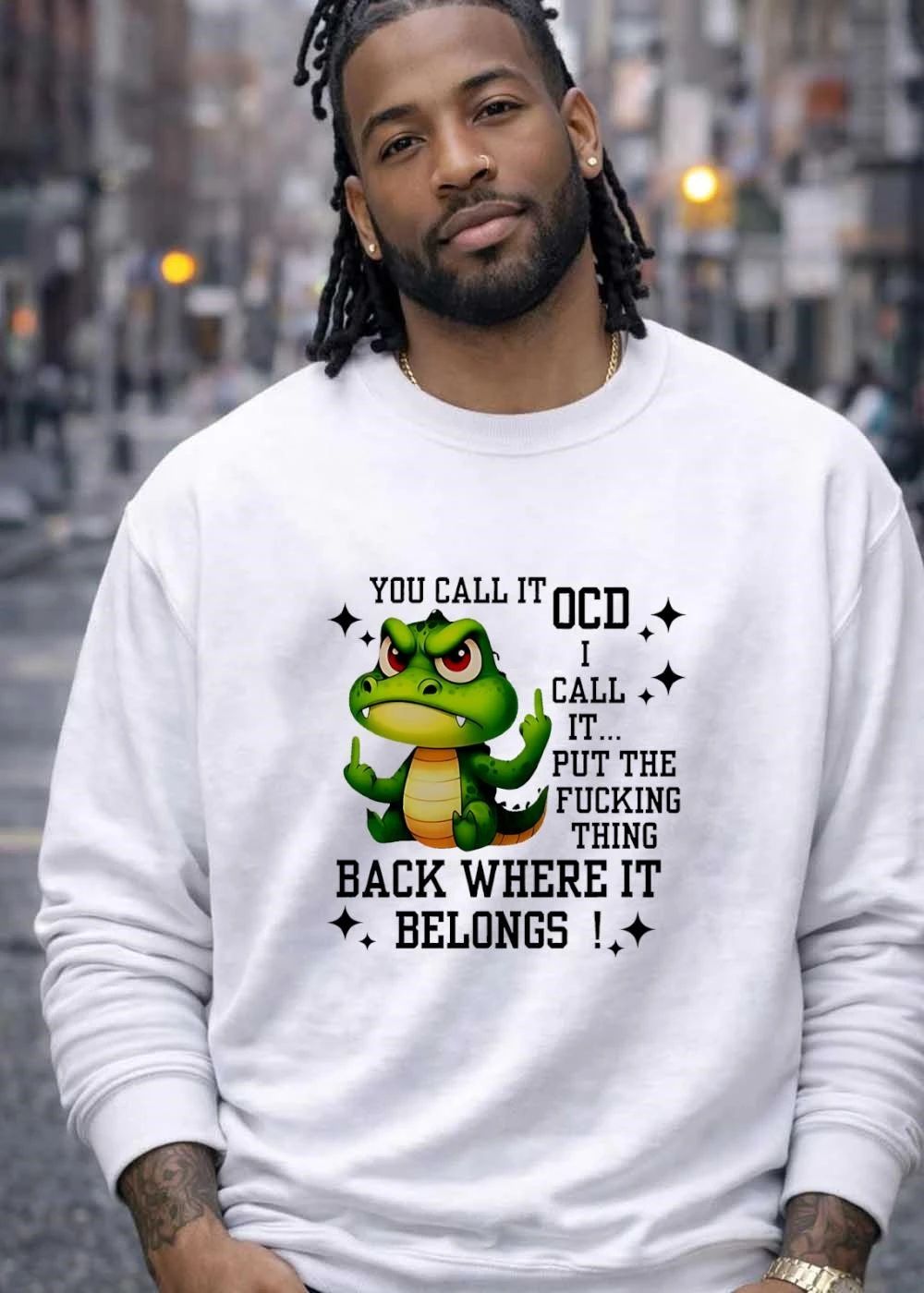 Angry Crocodile Giving Middle Finger Funny OCD Put The Fucking Thing Back T-Shirt