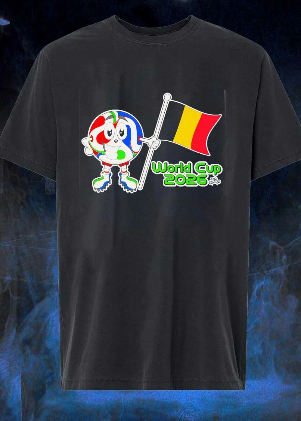 Dads Cartoons Mascot Holding Belgium Flag World Cup 2026 T-Shirt