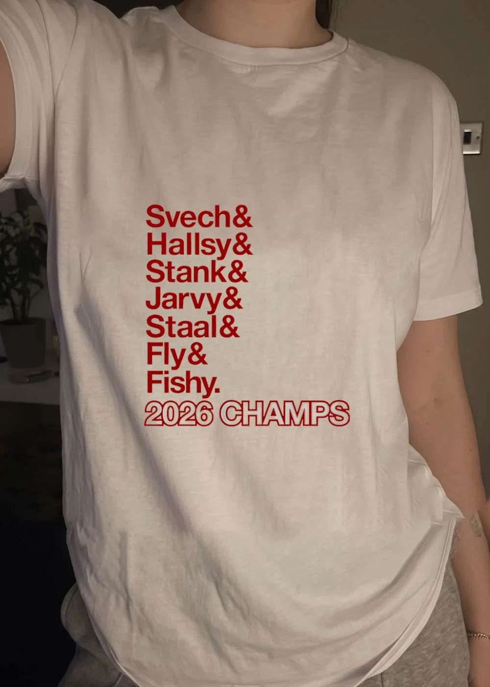 Carolina Hurricanes 2026 Champs Svech & Hallsy & Stank & Jarvy & Staal & Fly & Fishy T-Shirt