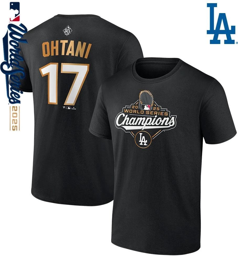 Shohei Ohtani Los Angeles Dodgers 2025 World Series Champions Name & Number T-Shirt