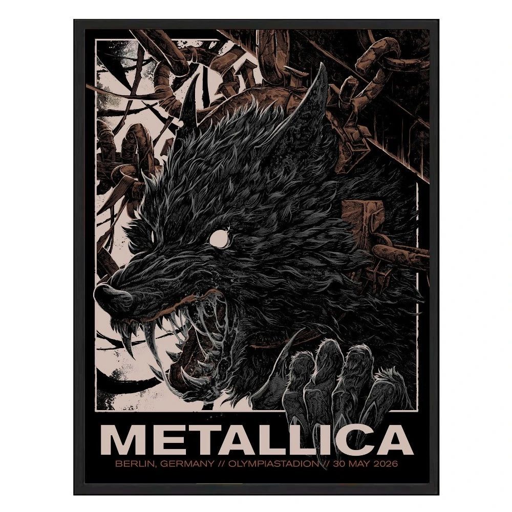 Metallica M72 Berlin 2026 Wolf Poster – May 30, 2026 at Olympiastadion, Germany – Artwork by Collin Estrada