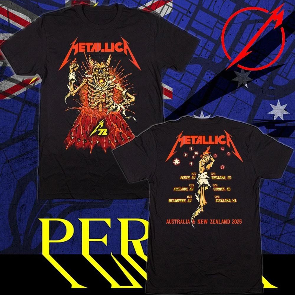 Metallica M72 World Tour Australia And New Zealand 2025 Fancards Feat Metallica Skeleton T-Shirt