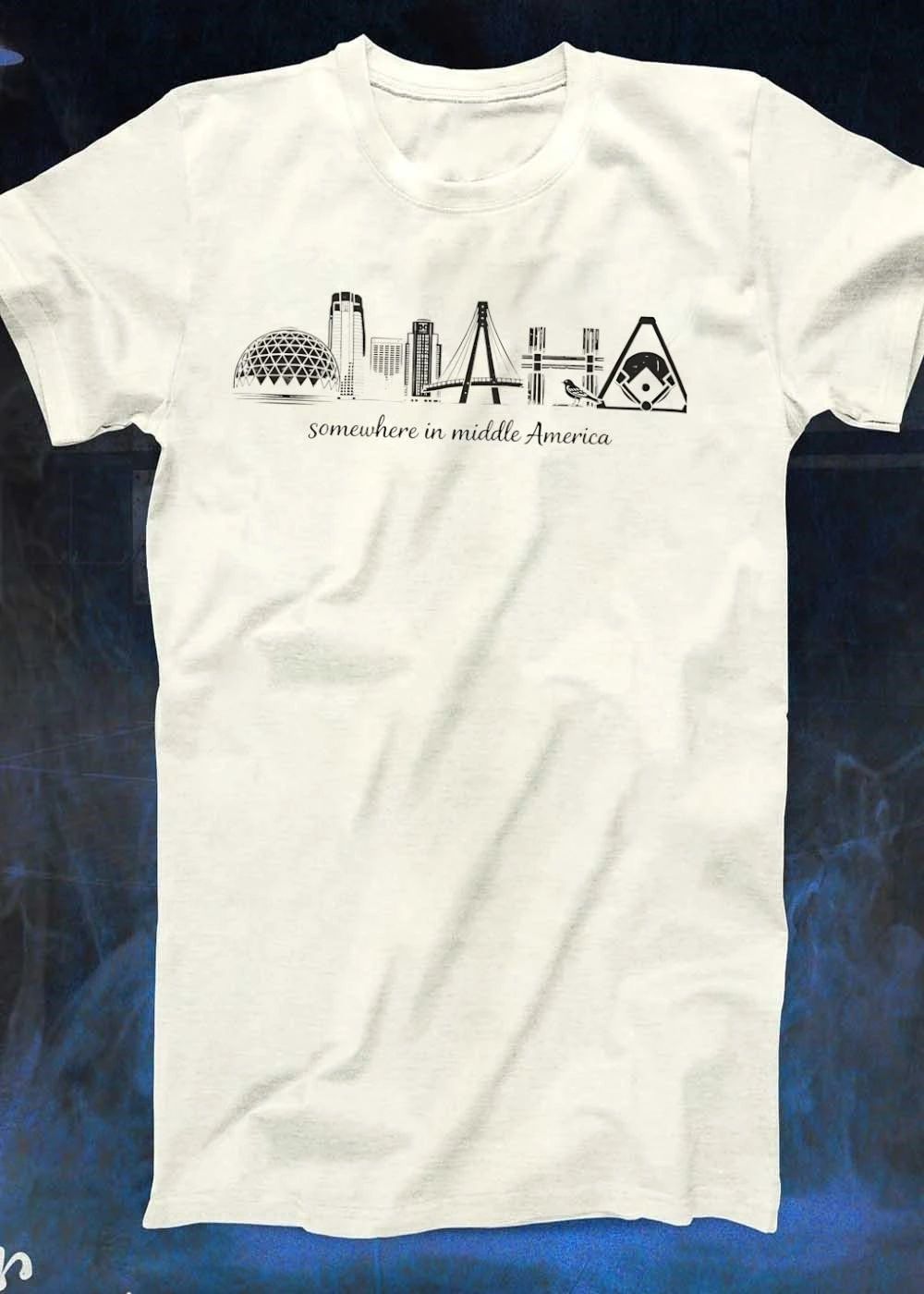 Somewhere in Middle America Omaha Skyline Bird Baseball T-Shirt