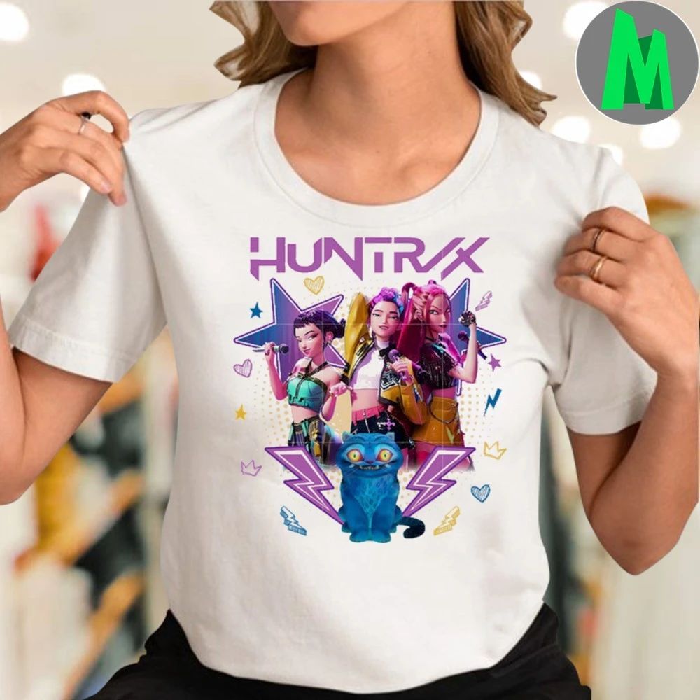 Huntrix members and derpy tiger kpop demon hunter characters Shirt