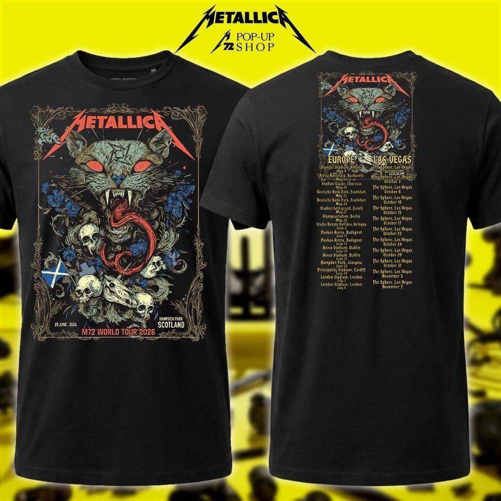 Metallica Hampden Park Scotland Concert Shirt 25th June 2026 – World Tour Pop-Up Wolf Skull Jack