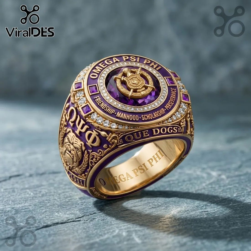Omega Psi Phi Que Dogs Gold Ring