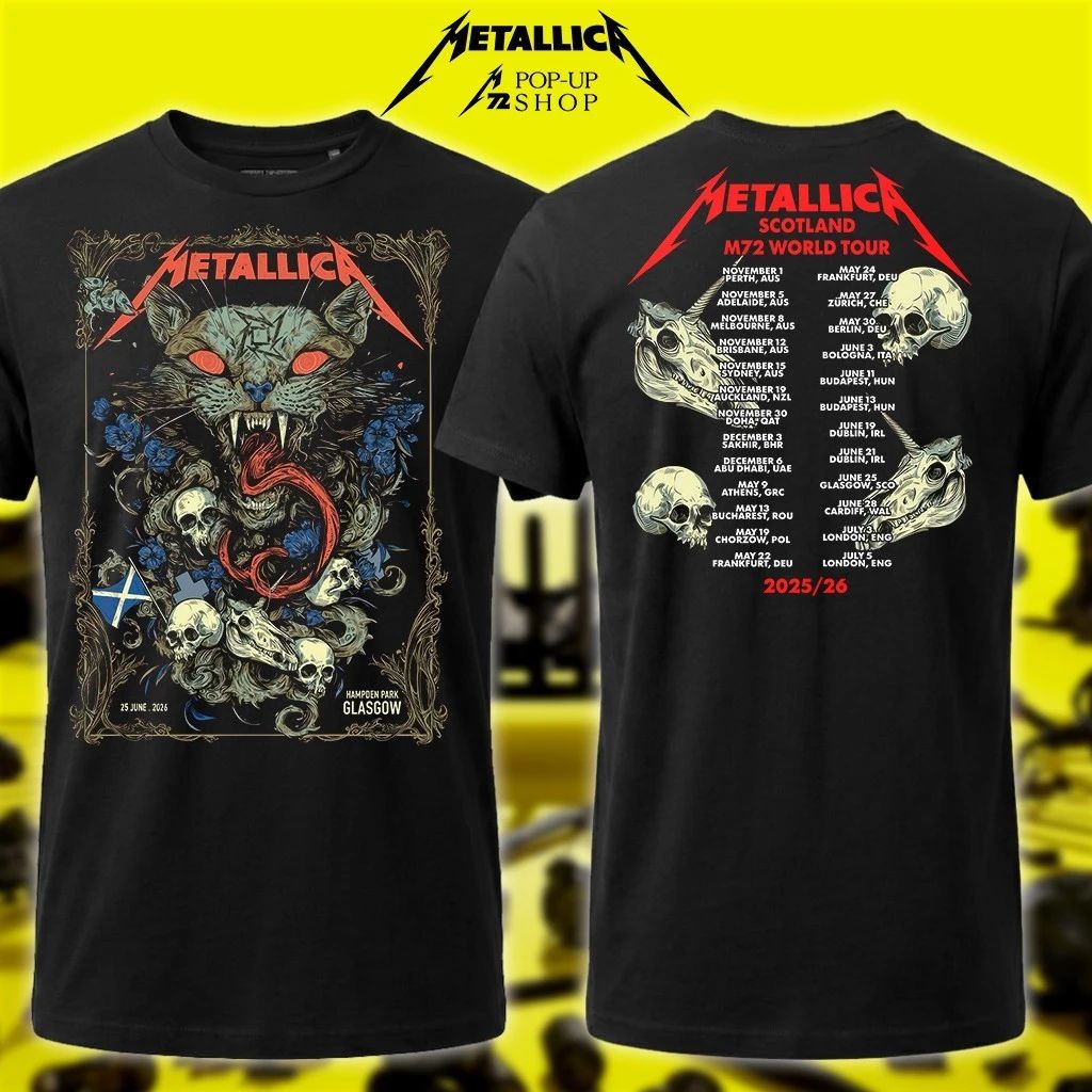 Limited Edition Metallica Glasgow, Scotland Pop-Up Shirt – 25th June 2026 US & EU Wolf Skull Jack