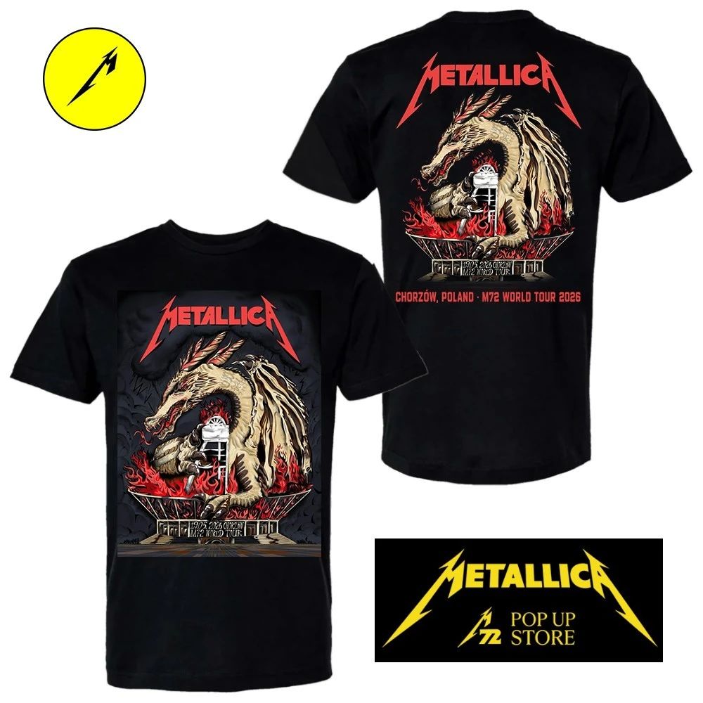 Metallica M72 Chorzów 2026 Poster May 19, 2026 at Stadion Slaski, Poland Smok Wawelski (Wawel Dragon) Limited Edition Pop Up Two Sided Shirt