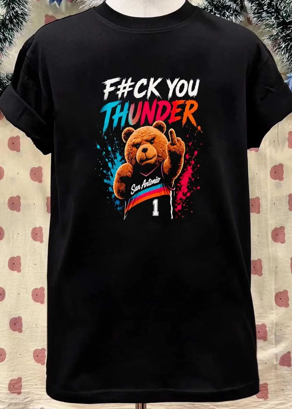 Ted Giving Middle Finger Fuck You Thunder San Antonio Spurs T-Shirt