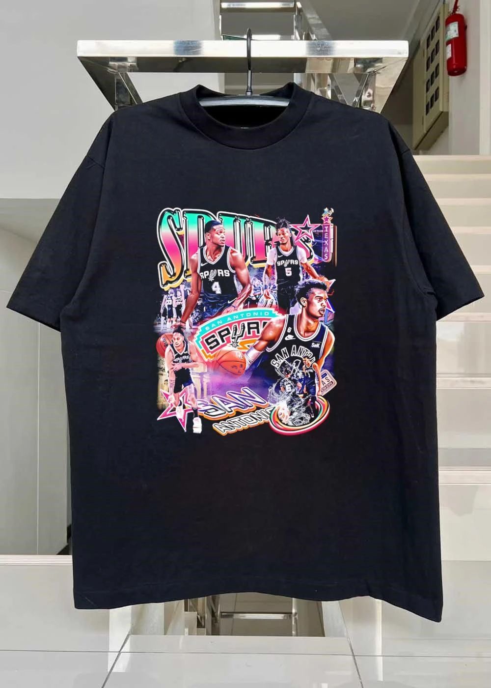 San Antonio Spurs Retro Player Collage Style Basketball T-Shirt