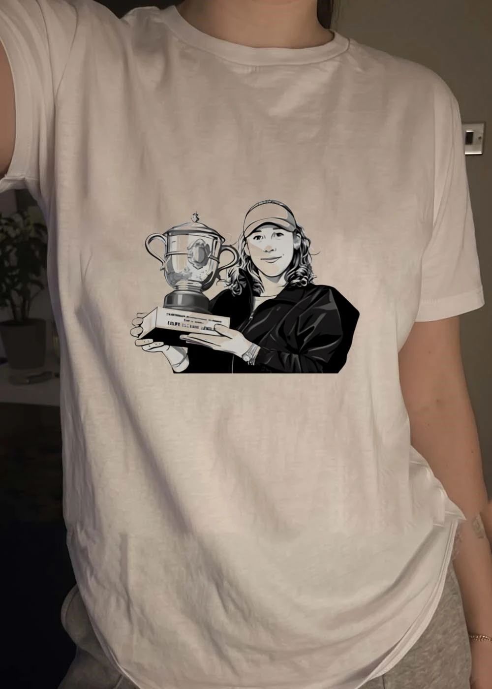 Justine Henin Holding French Open Coupe Suzanne Lenglen Trophy T-Shirt