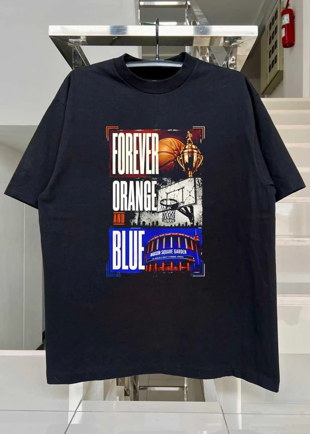 NY Knicks Fan Apparel Forever Orange and Blue Madison Square Garden T-Shirt