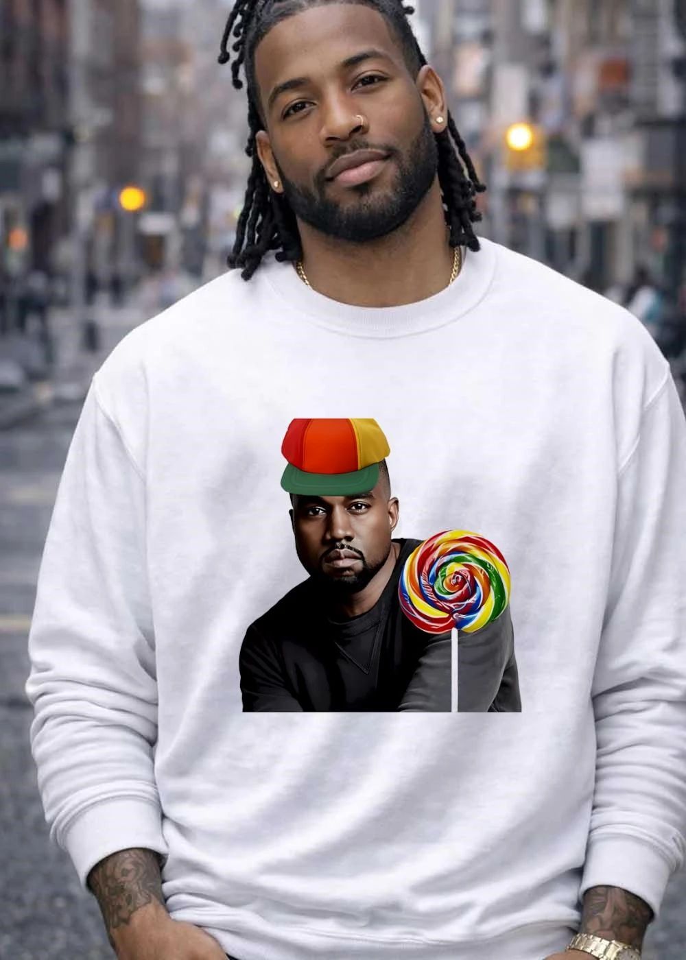 Kanye West Holding Colorful Lollipop T-Shirt
