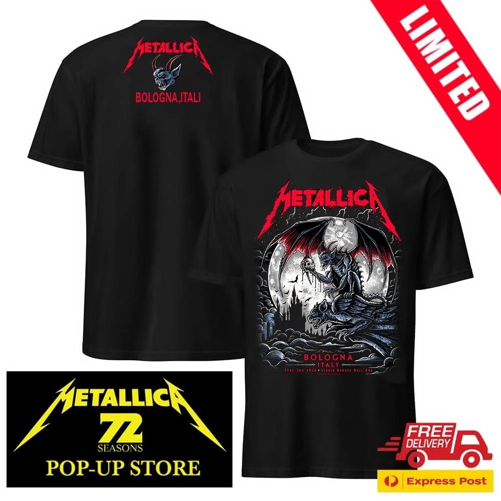 Metallica Bologna 2026 Stadio Renato Dall’Ara Pop-Up Shop Two Sided Tee