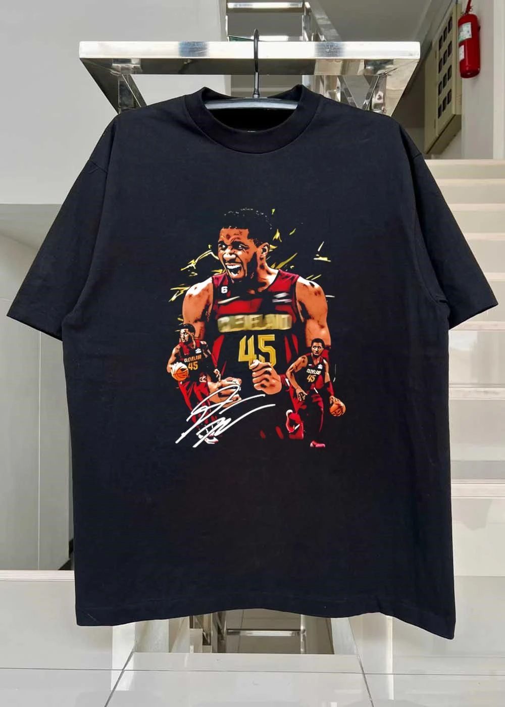 Donovan Mitchell Cleveland Cavaliers NBA player number 6 Cleveland 45 shirt