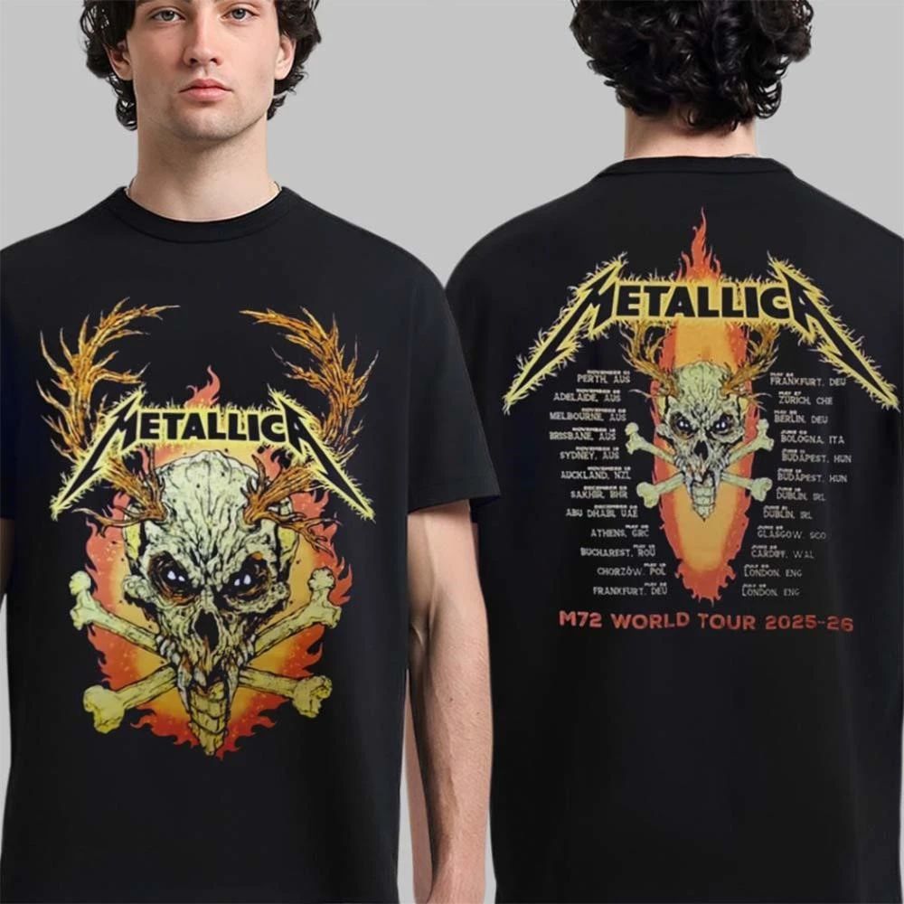 Metallica M72 World Tour 2025 2026 Flame Skull Dates Back Two Sided T-Shirt