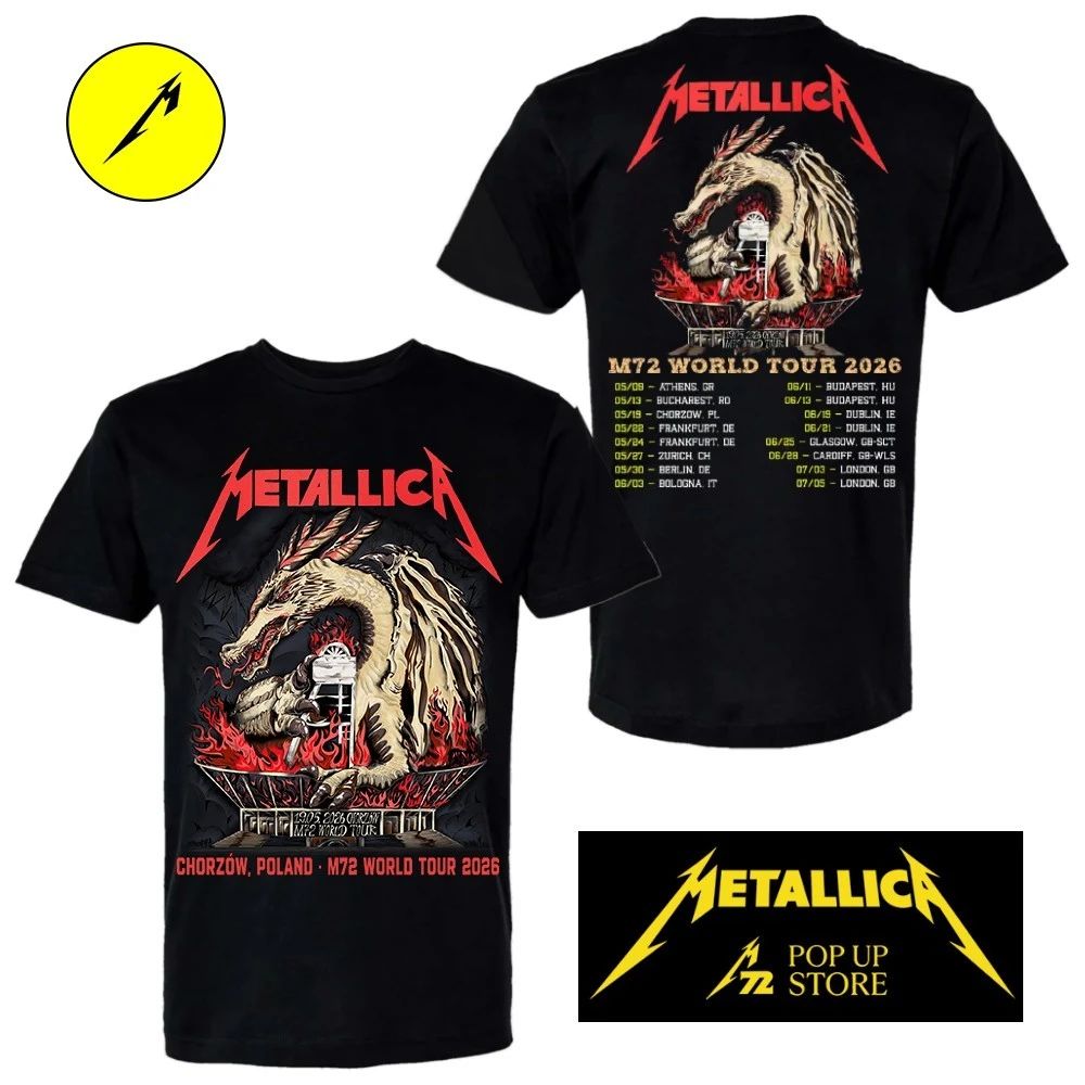 Metallica M72 Chorzów 2026 Pop Up Shop limited-edition poster By Karol Banach Tee On 19 May 2026 At Stadion Slaski Smok Wawelski Two-Sided Concert T-Shirt