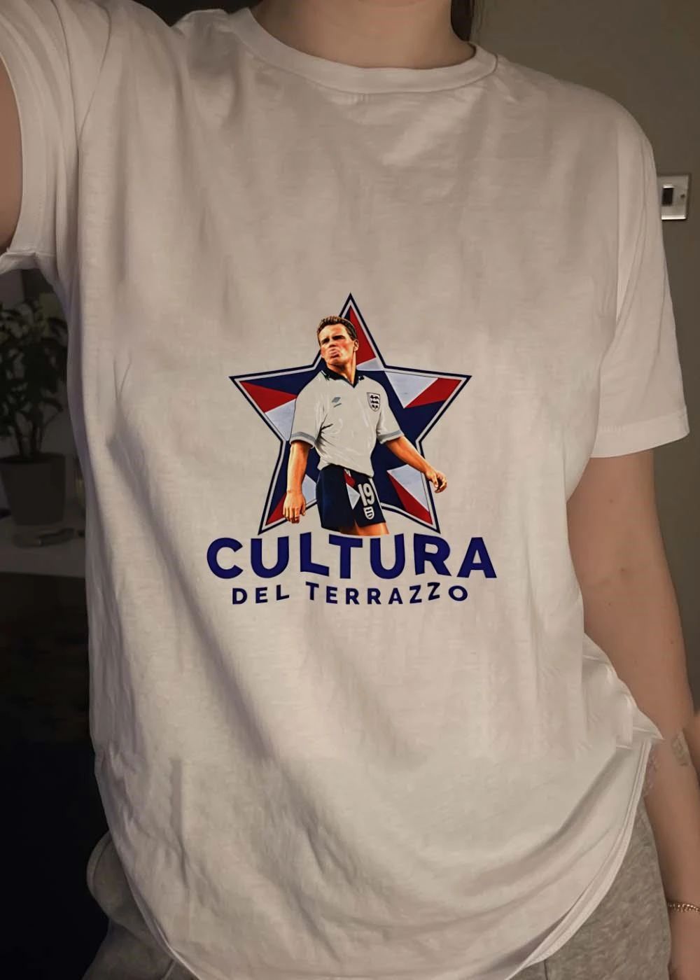 Paul Gascoigne Tongue Out Cultura del Terrazzo England Shirt