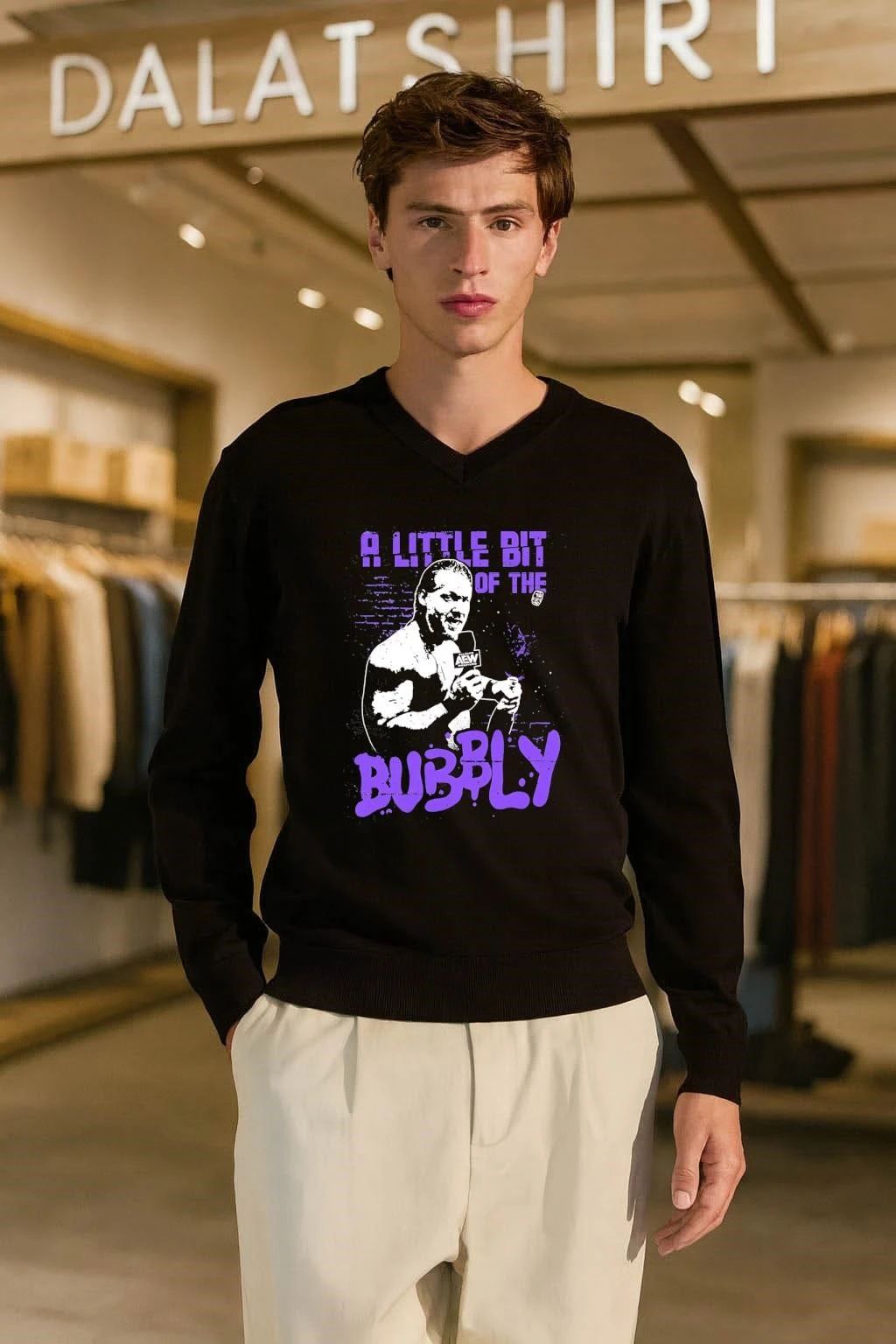 AEW Chris Jericho a little bit of the bubbly shirt