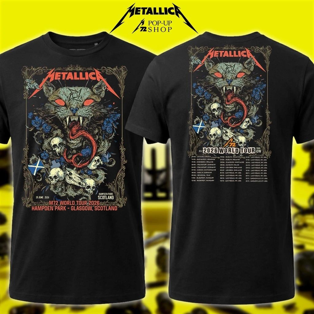Wolf Skull Jack Metallica M72 World Tour 2026 T-Shirt Glasgow, Scotland 25th June 2026 US & EU Concert Tour Merch