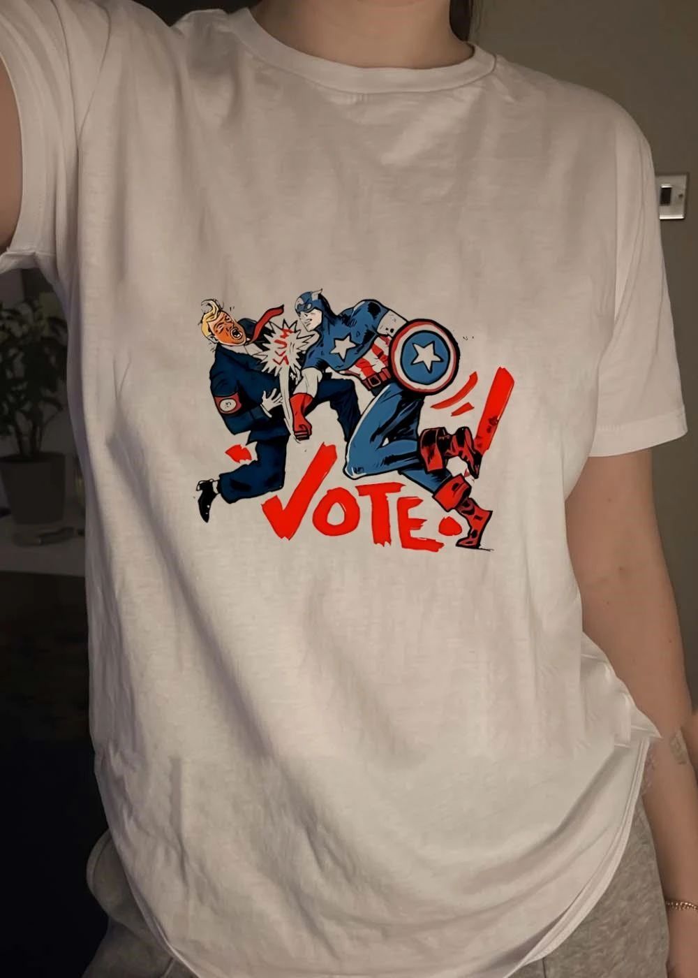 Captain America punch Donald Trump vote cartoon shirt