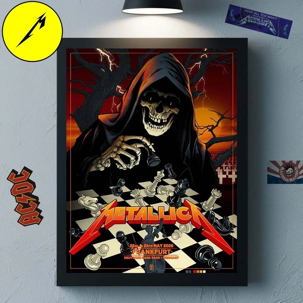 Metallica M72 Frankfurt 2026 Pop Up Shop Poster At Frankfurt Germany Deutsche Bank Park On 22 And 24 May 2026 Skeleton Playing Chess Art Poster Canvas