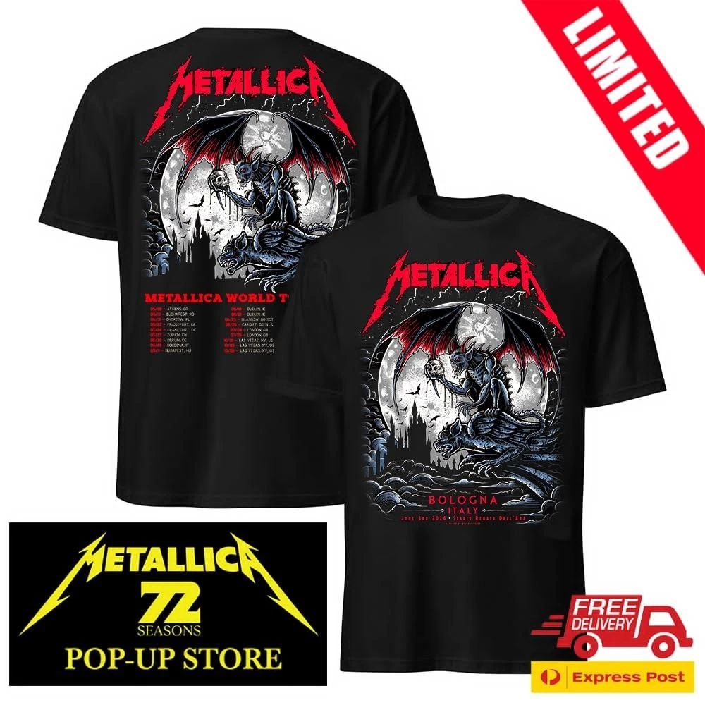 Metallica M72 World Tour Bologna 2026 Pop-Up Shop Two Sided Concert Shirt