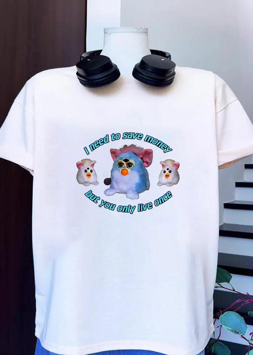 Y2K Aesthetic Save Money but You Only Live Once Furby T-Shirt