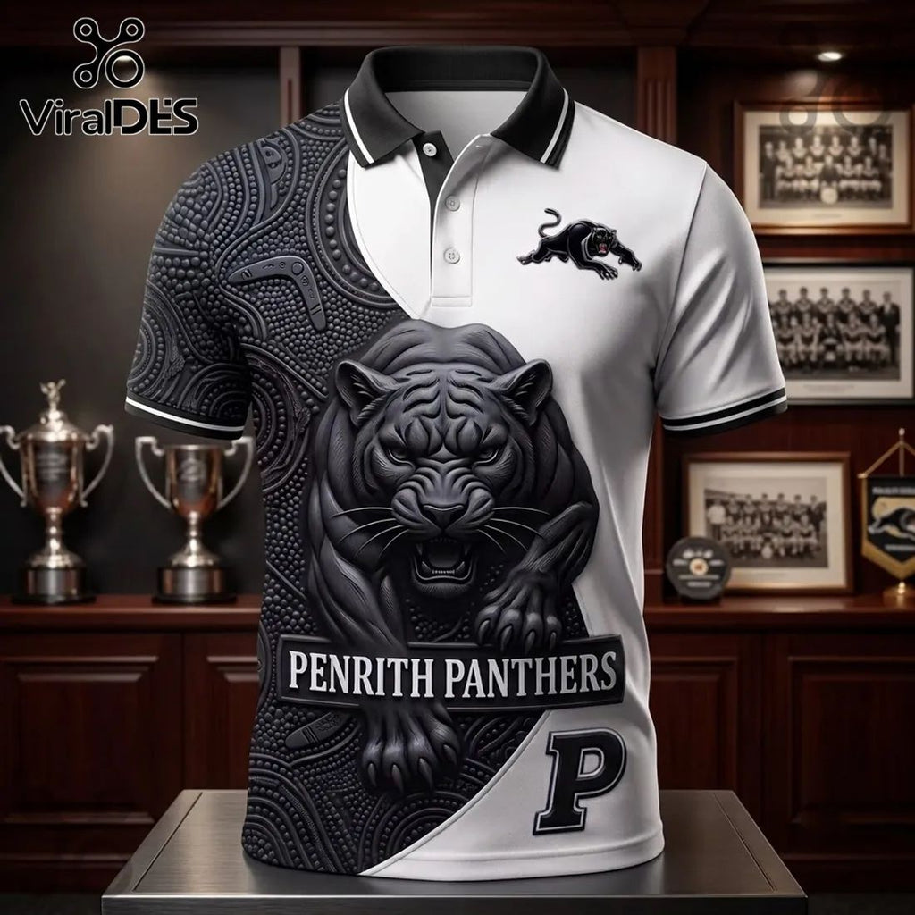 Penrith Panthers Mascot Black and White Polo Shirt