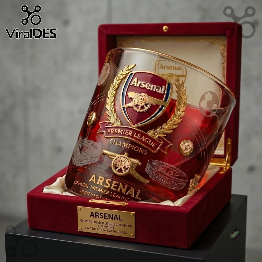 Arsenal FC Premier League Champions 2026 Whiskey Glass