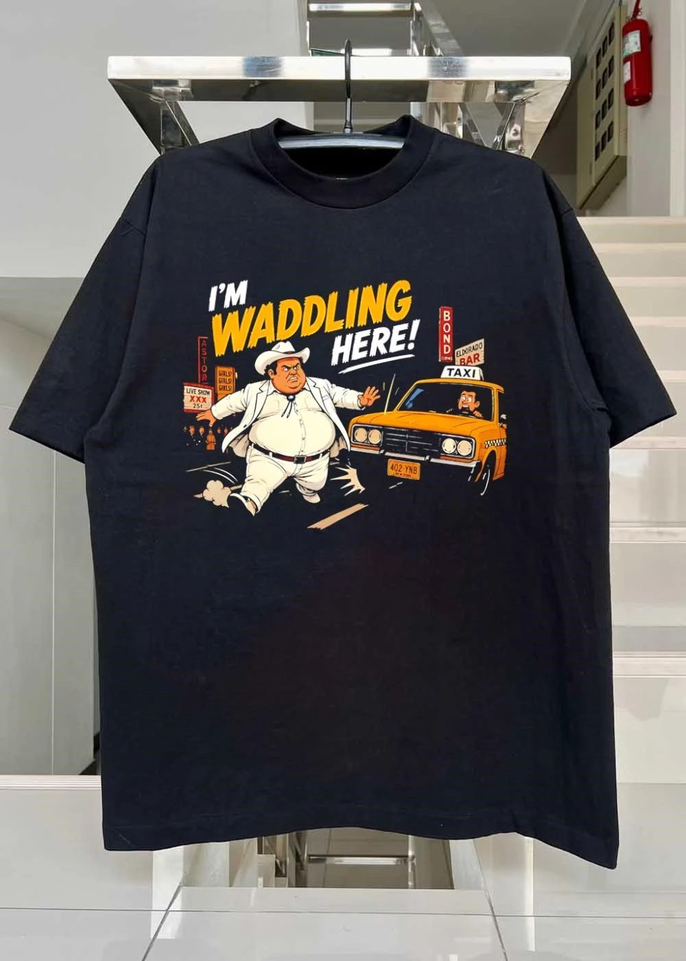 I’m Waddling Here Cowboy Taxi NYC Street Cartoon shirt