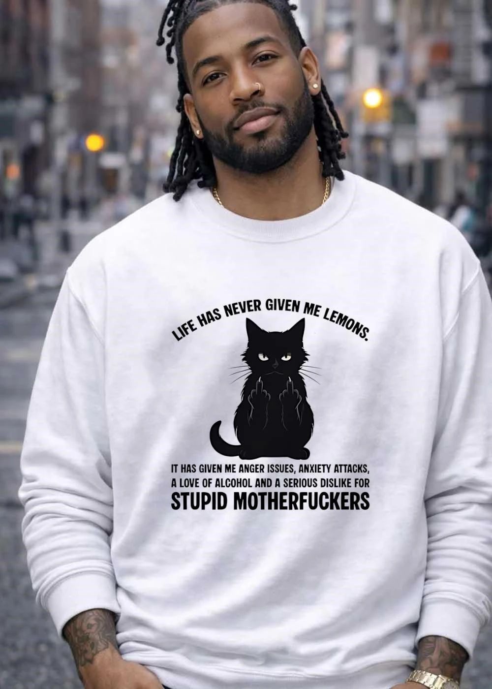 Life has never given me lemons anger issues cat giving the middle finger shirt