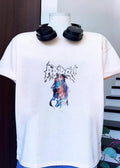 Flying super hero character with cape shirt