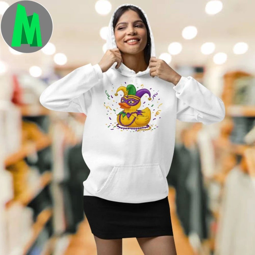 Original Cute Mardi Gras Duck Wearing Jester Crown Beads Festive Carnival Shirt