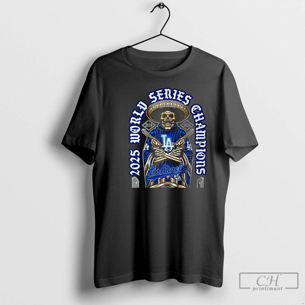 Los Angeles Dodgers 2024 2025 World Series Champions Skull Christmas Tee (1)