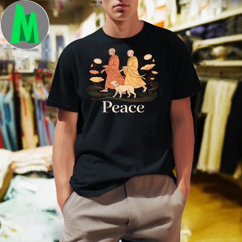 Peace Walking Monks Zen Calm Minimalist Art Shirts