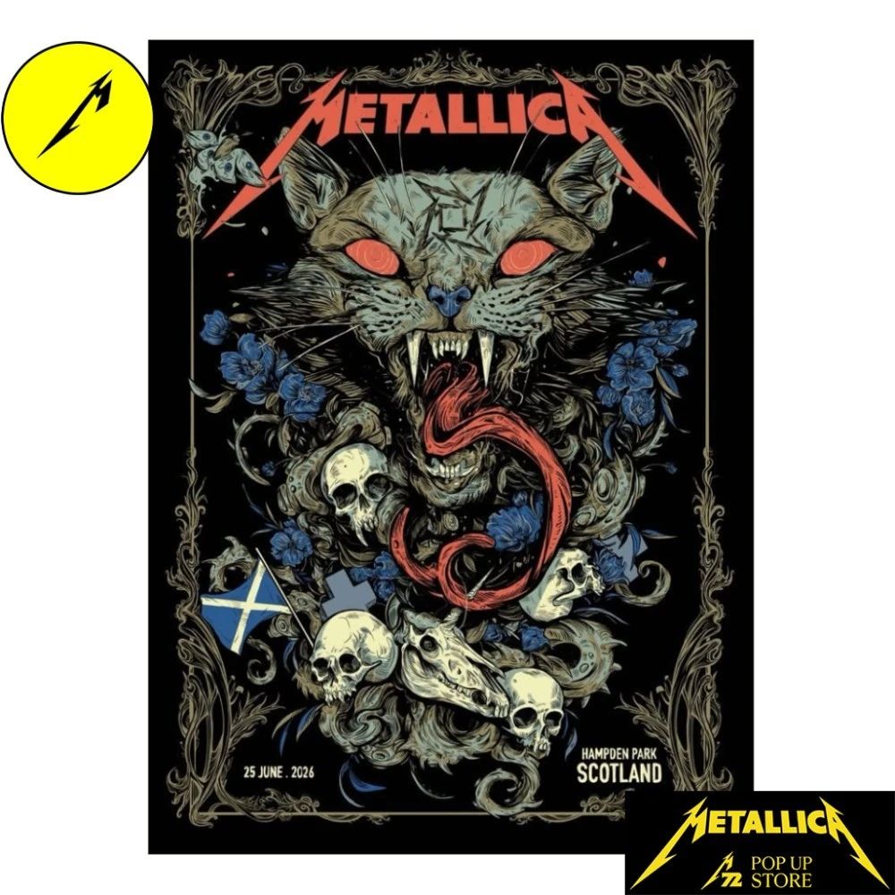 Metallica Hampden Park 2026 Tour Poster – Official Wild Cat Art by Michelle KamMei Harvey – Pop-Up Shop Exclusive